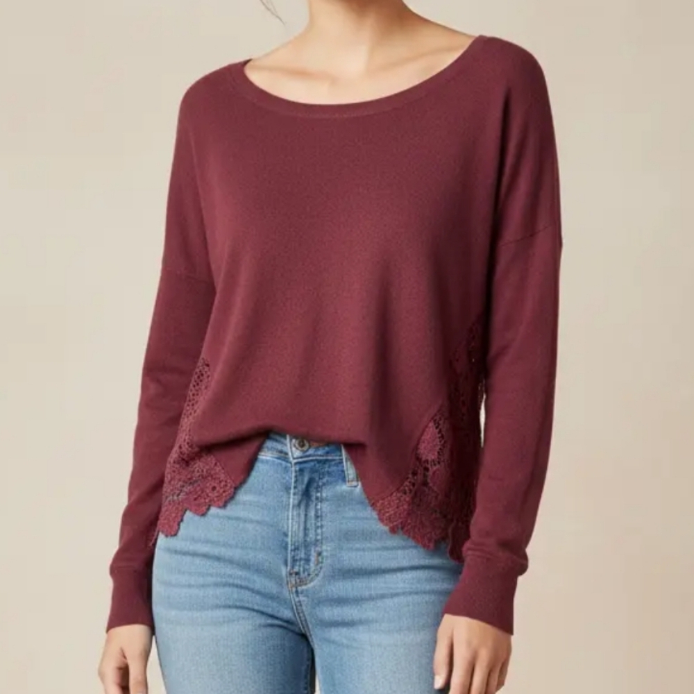 American Rag Burgundy Lace Accent Sweater Size M